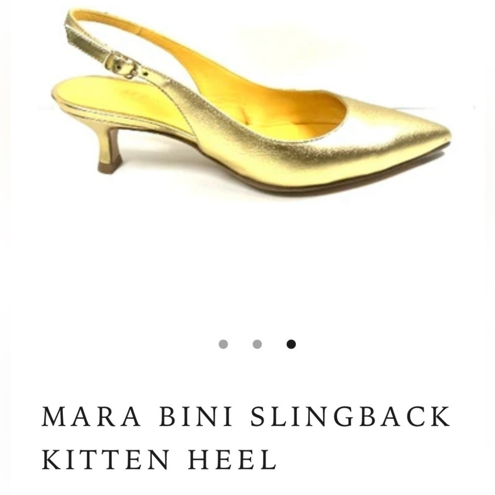 Mara Bini Italian Made Gold Leather Kitten Heel Slingbacks. 2in Heel. EU 38.